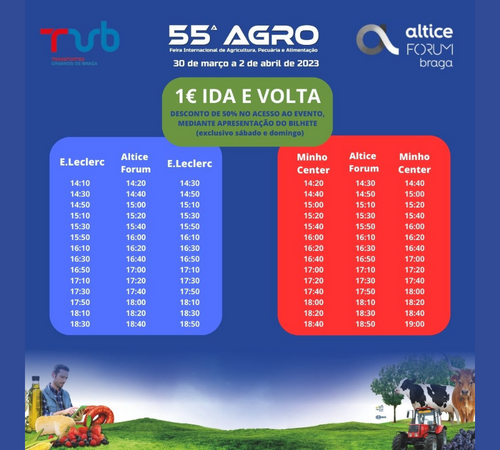 Conheça os interfaces e horários dos TUB para chegar à AGRO